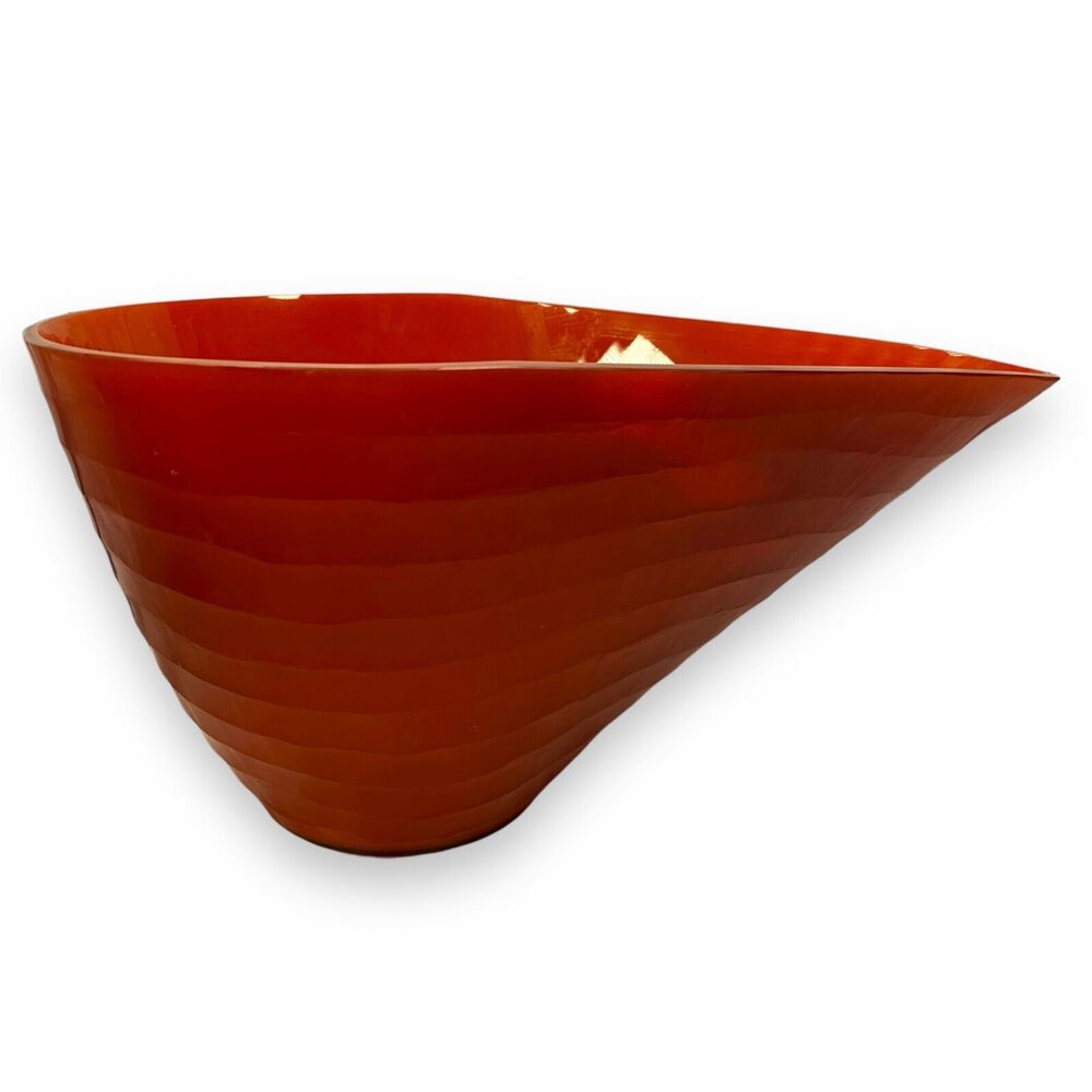 Ethan Allen‎ Adara Glass Bowl Orange Amber XL Floor Vase Abstract Centerpiece